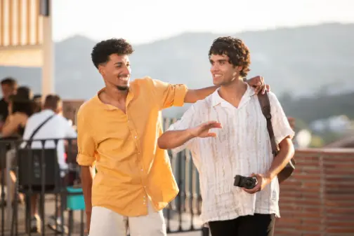 image two people making a conversation using modal verbs